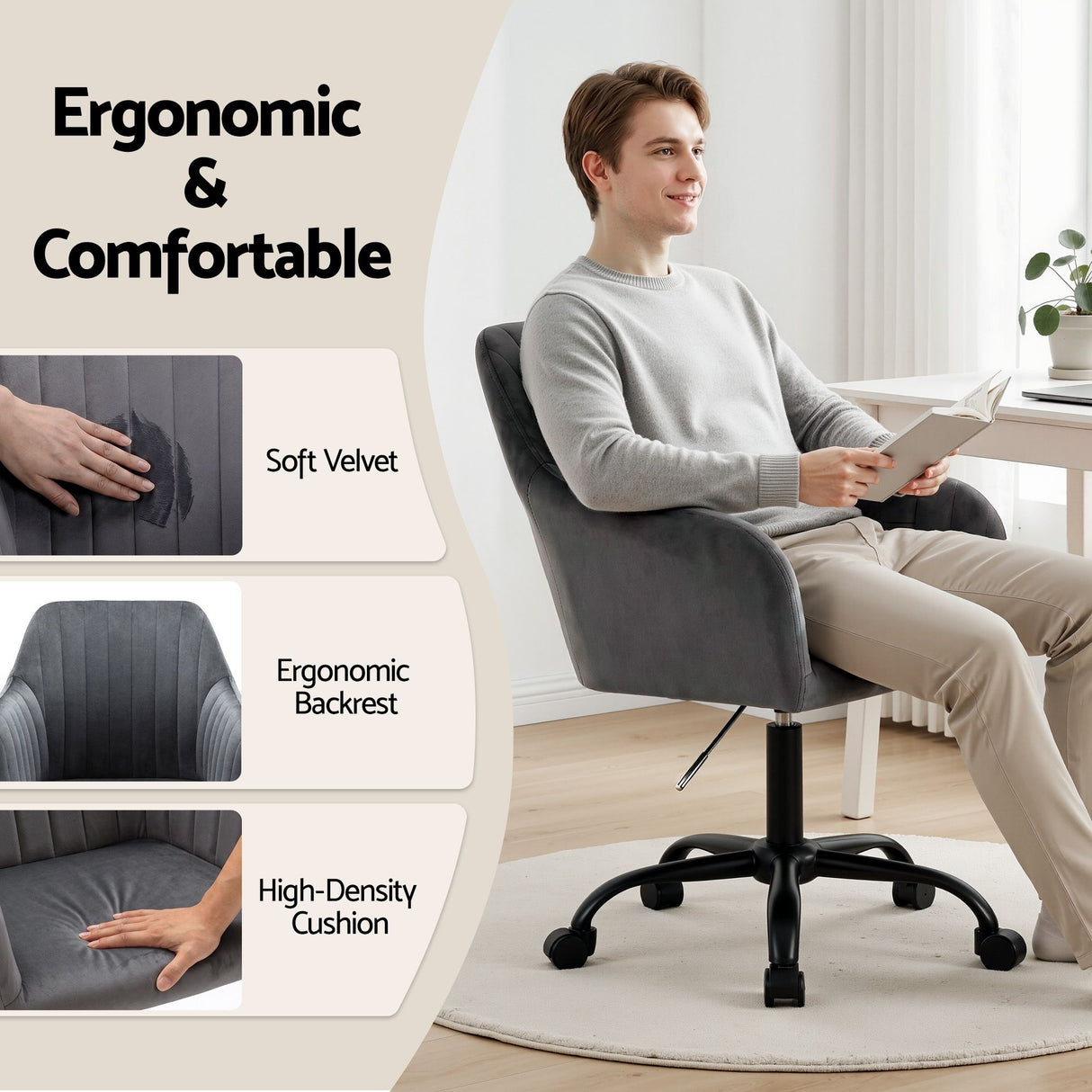 Coral Bay dark grey velvet office chair