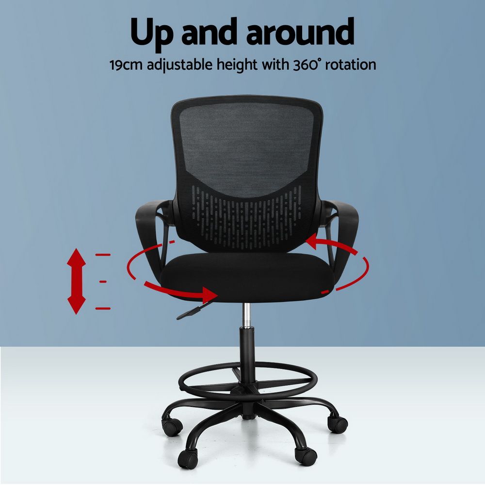 Mandurah black mesh drafting chair with footrest ring