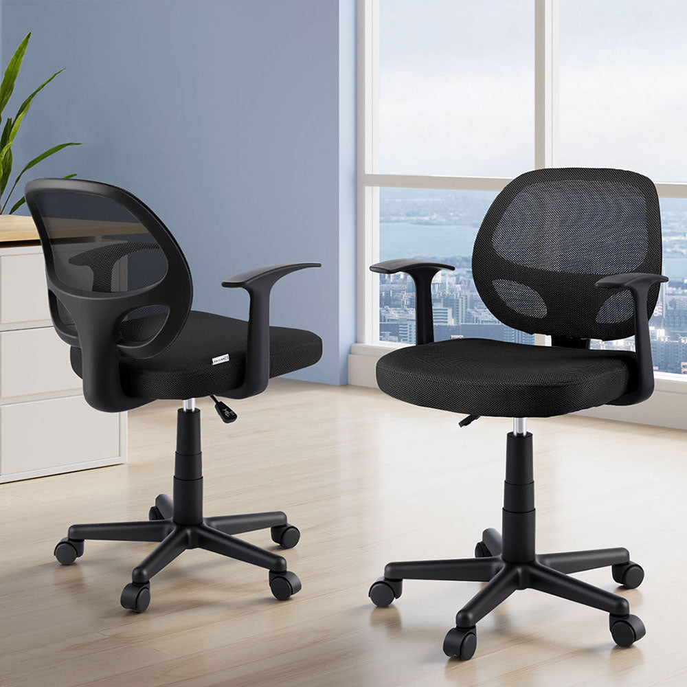 Subiaco black mid back mesh office chairs set of two in a home office