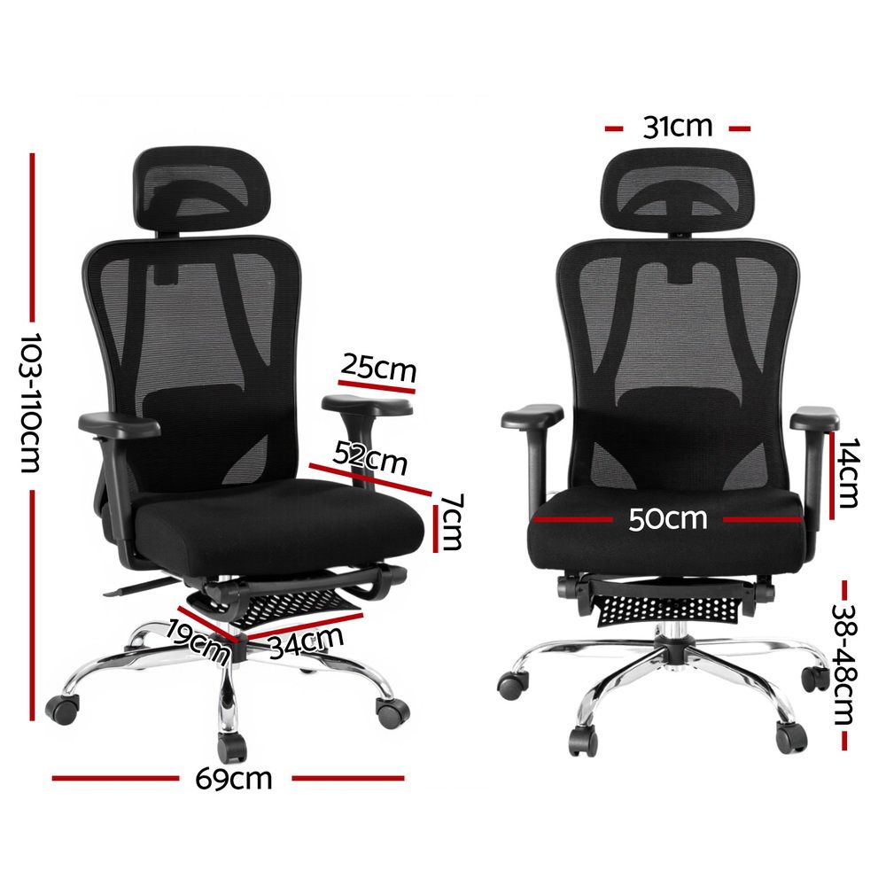 Denham black mesh ergonomic office chair with footrest