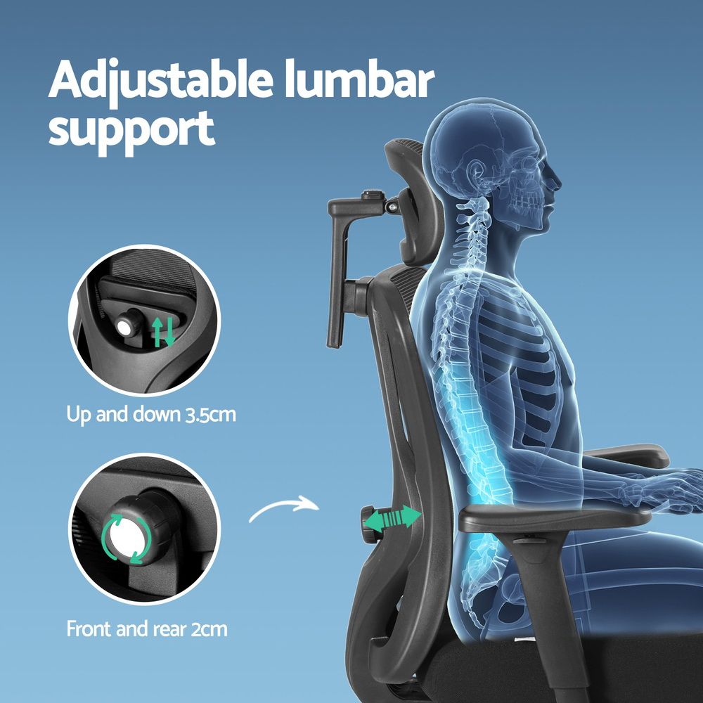 Denham black mesh ergonomic office chair with footrest