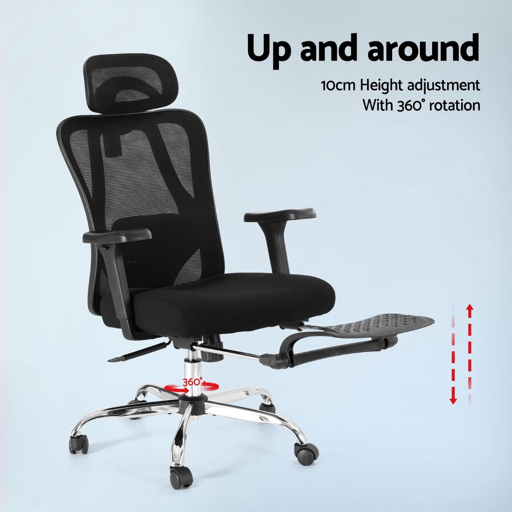 Denham black mesh ergonomic office chair with footrest
