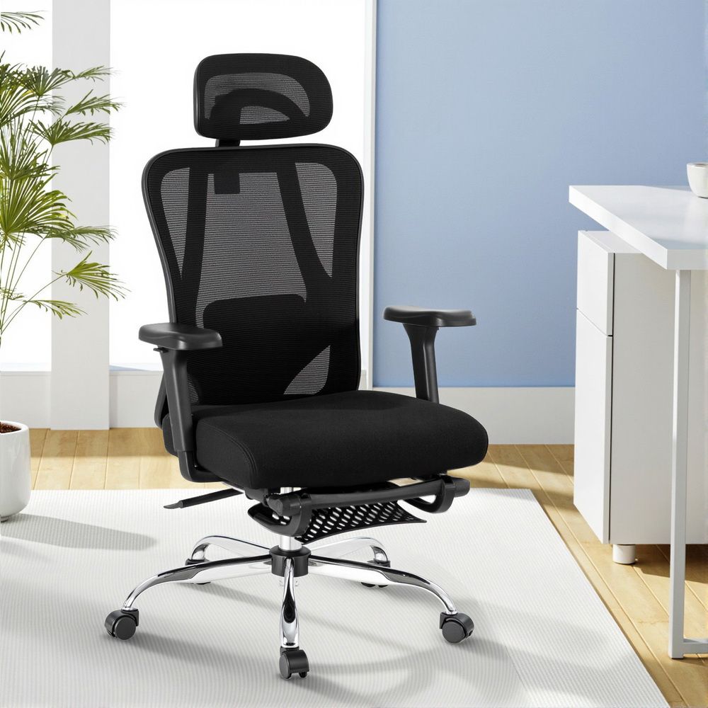 Denham black mesh ergonomic office chair with footrest