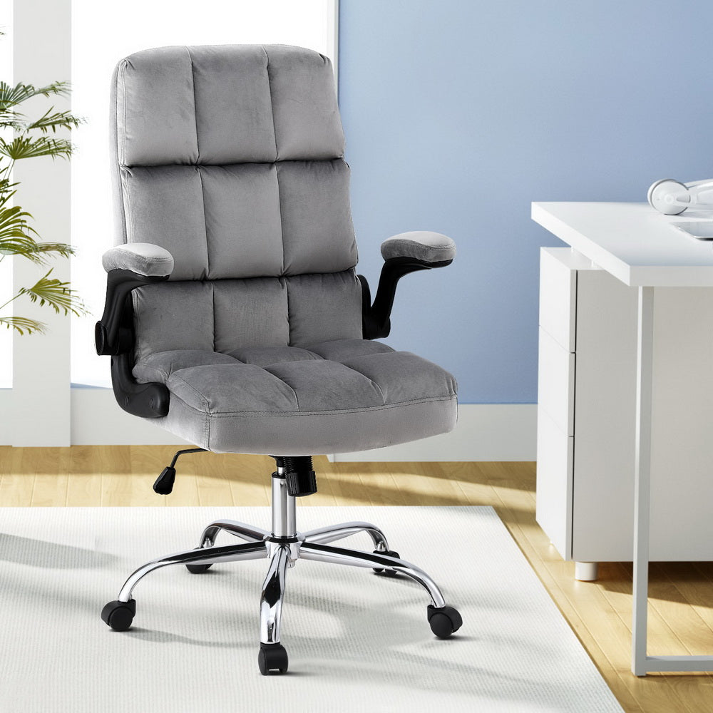 Artiss Grey Velvet Mid-Back Gaming Office Chair with Lumbar Support and Armrests — Allure Home Collections
