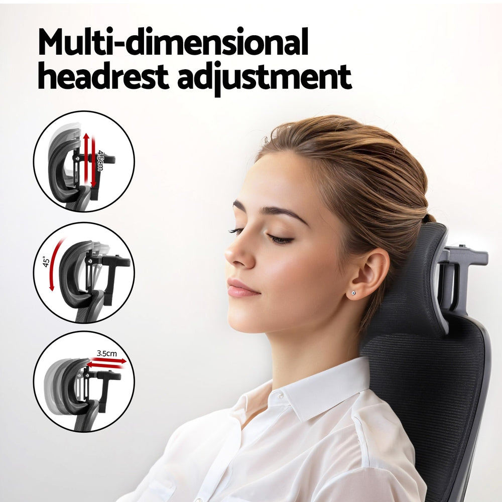 Narrogin black ergonomic mesh office chair with headrest