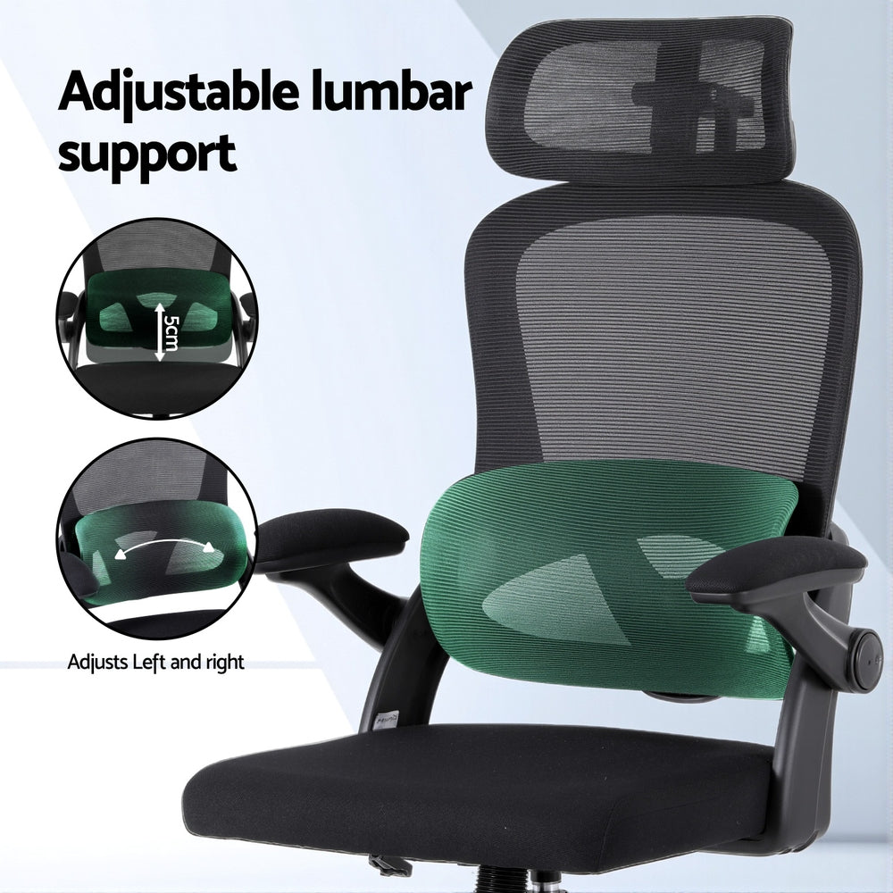Narrogin black ergonomic mesh office chair with headrest