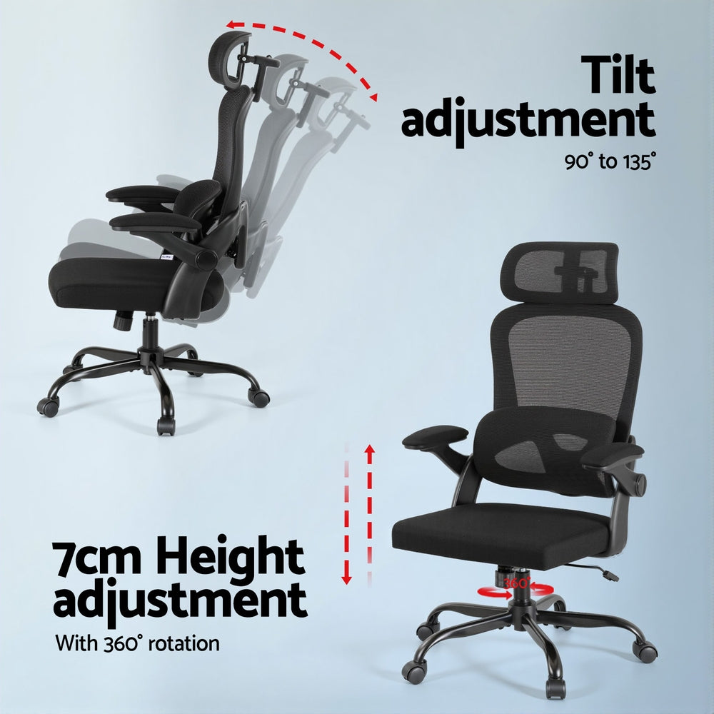 Narrogin black ergonomic mesh office chair with headrest