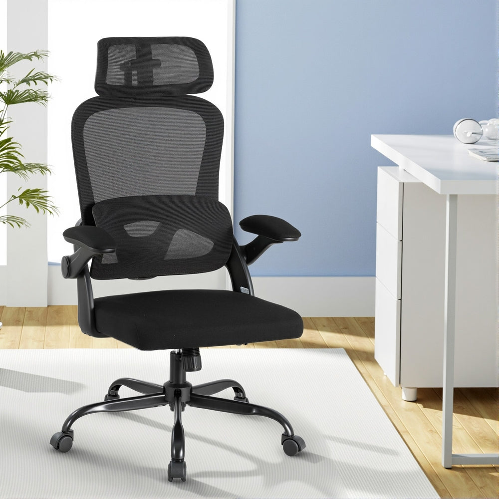 Narrogin black ergonomic mesh office chair with headrest