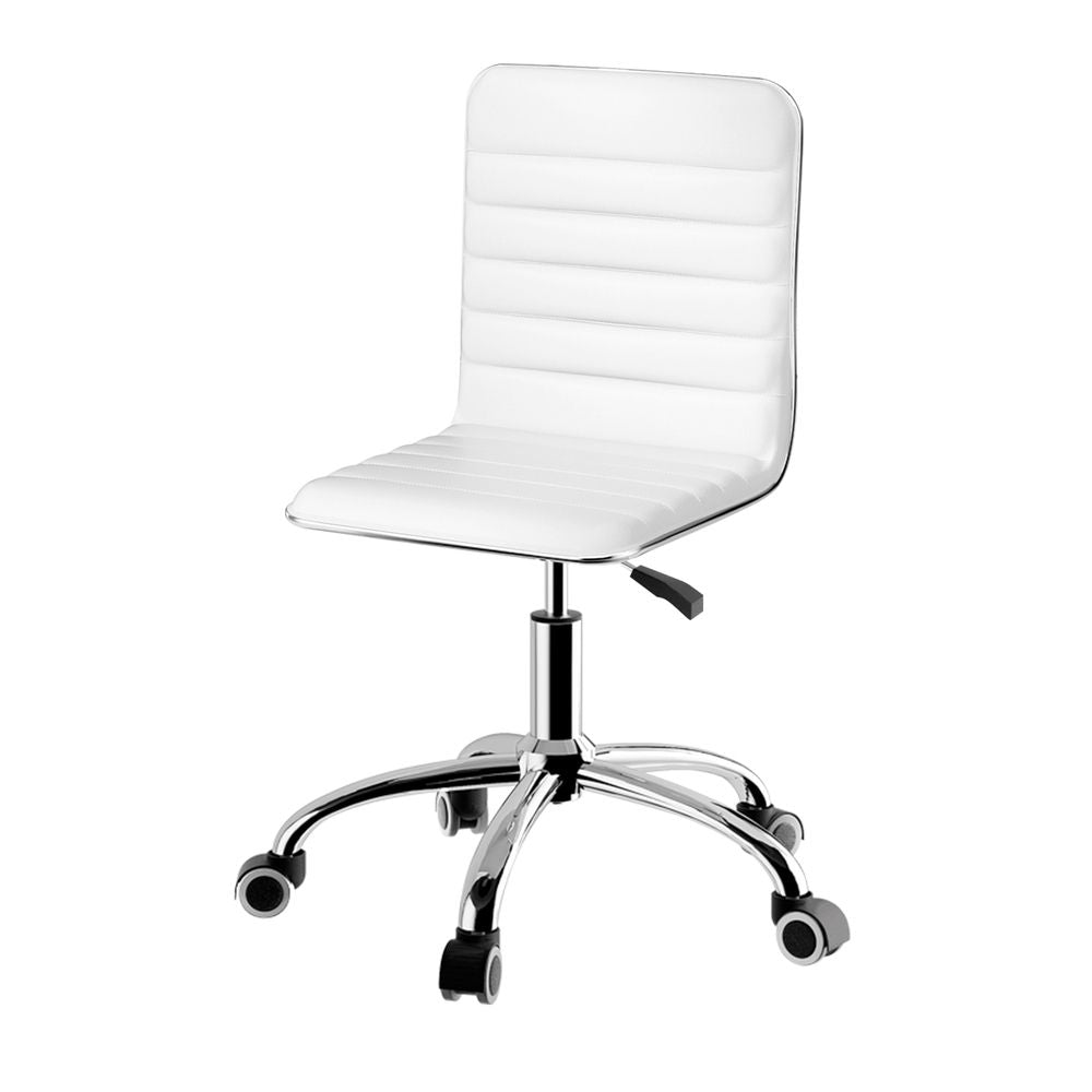 Dowerin white faux leather low back office chair with metal base