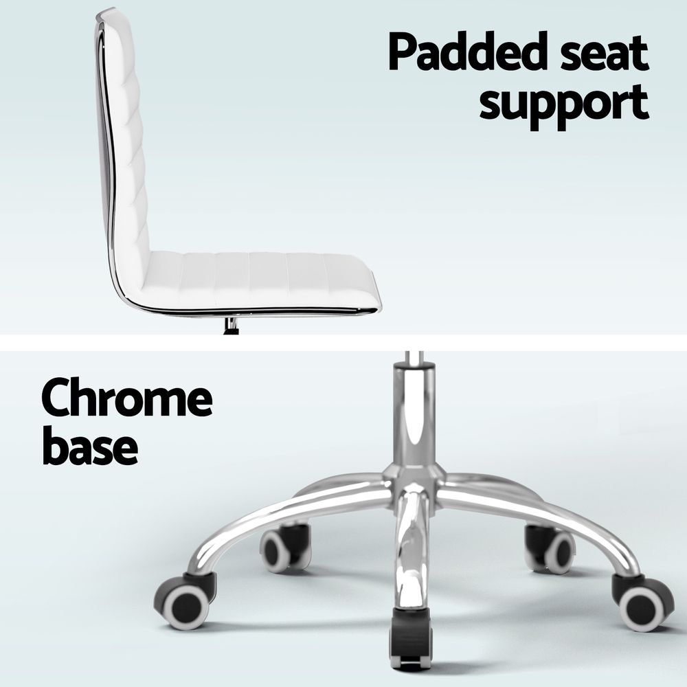 Dowerin white faux leather low back office chair with metal base