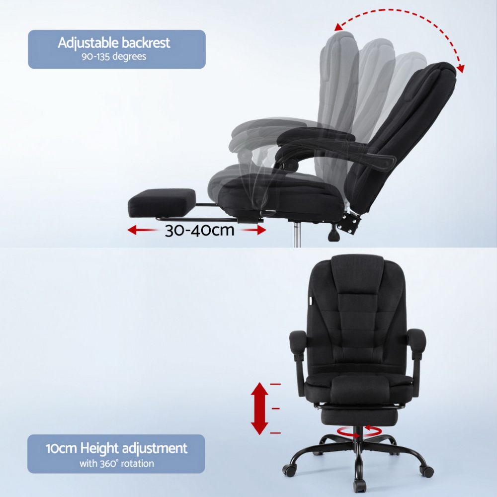 Busselton black fabric executive office chair with footrest