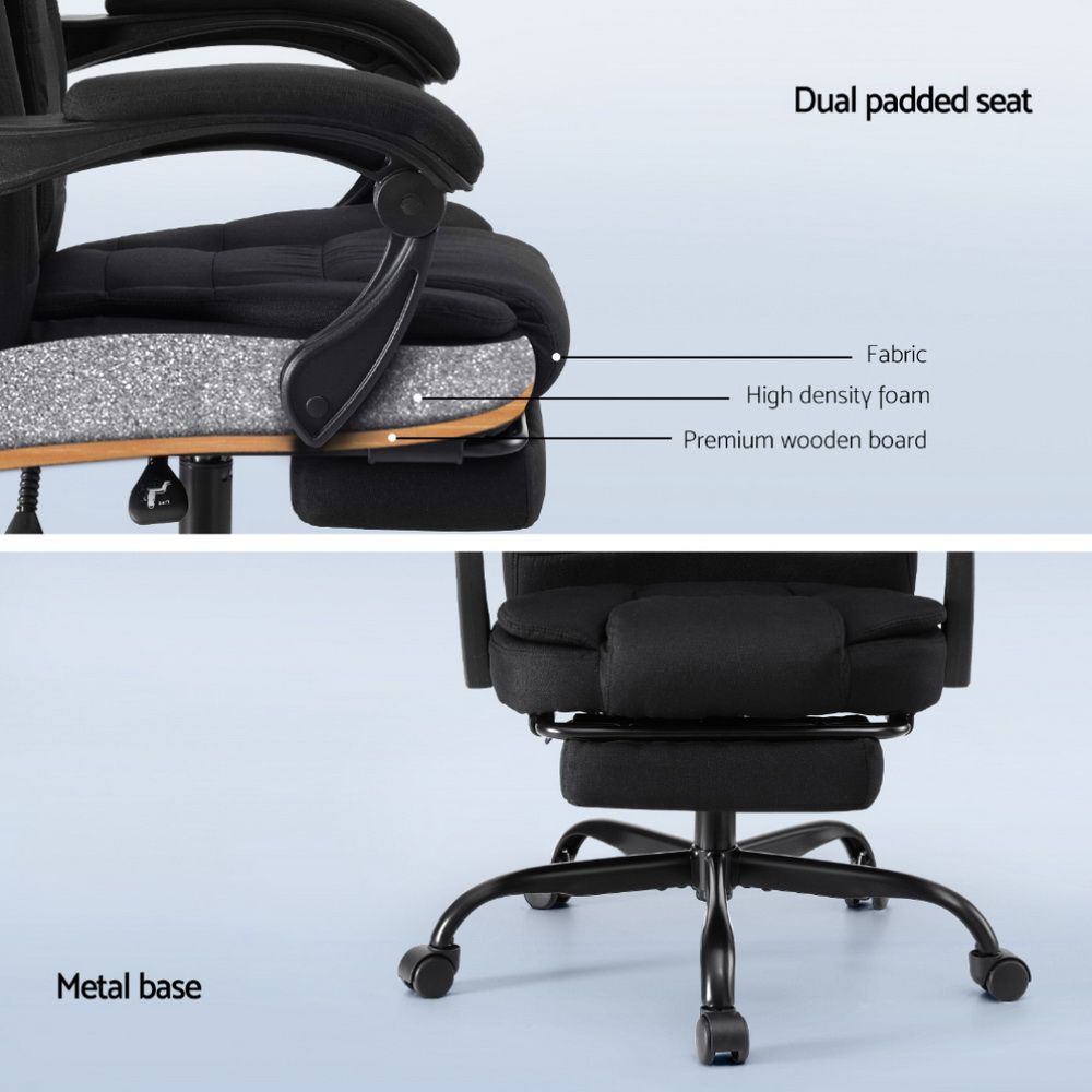 Busselton black fabric executive office chair with footrest