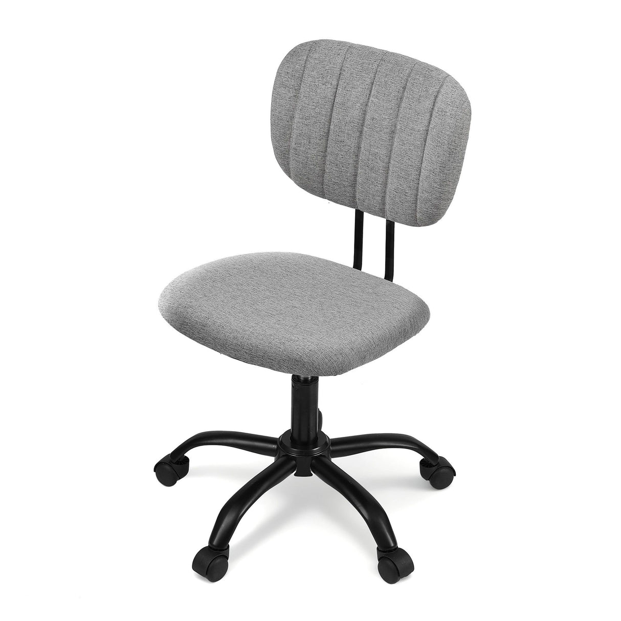 Pingelly grey armless fabric office chair in a small home office
