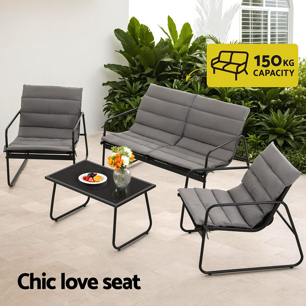 Benowa 4 Piece Outdoor Sofa Set, Black Textilene