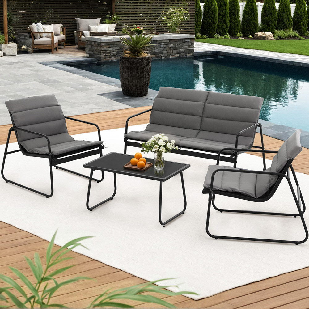 Benowa 4 Piece Outdoor Sofa Set, Black Textilene