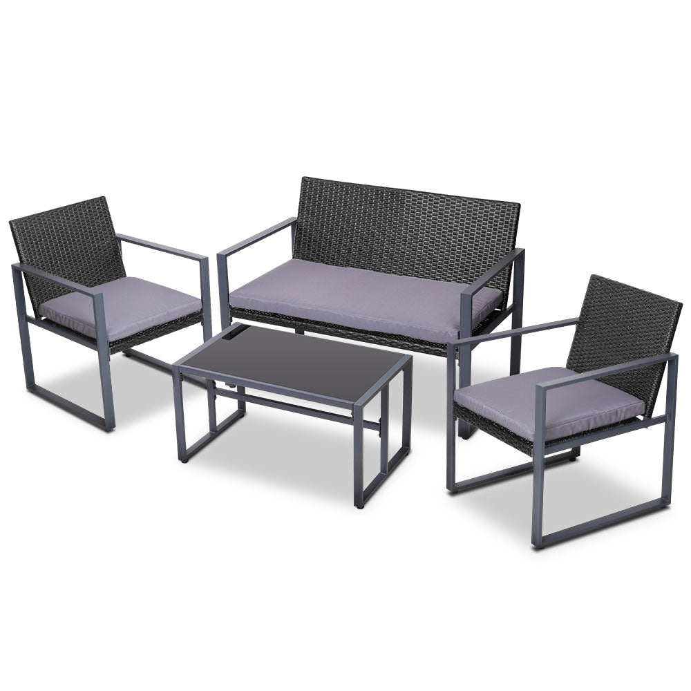 Townsville 4 Piece Sofa Set, Black