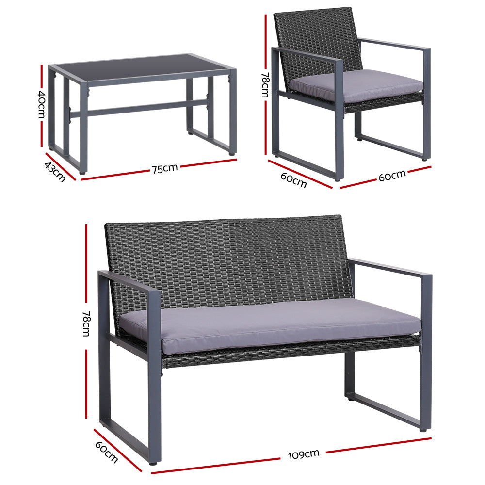 Townsville 4 Piece Sofa Set, Black