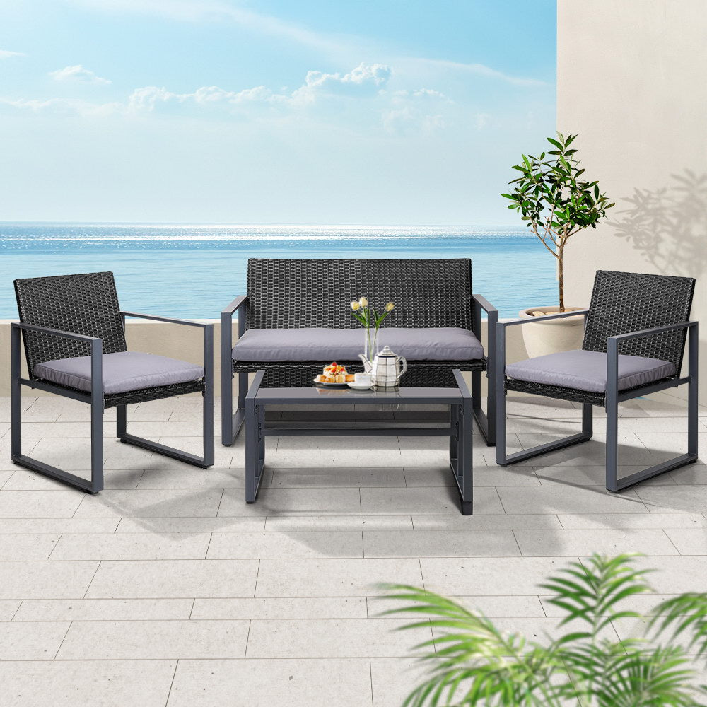 Townsville 4 Piece Sofa Set, Black