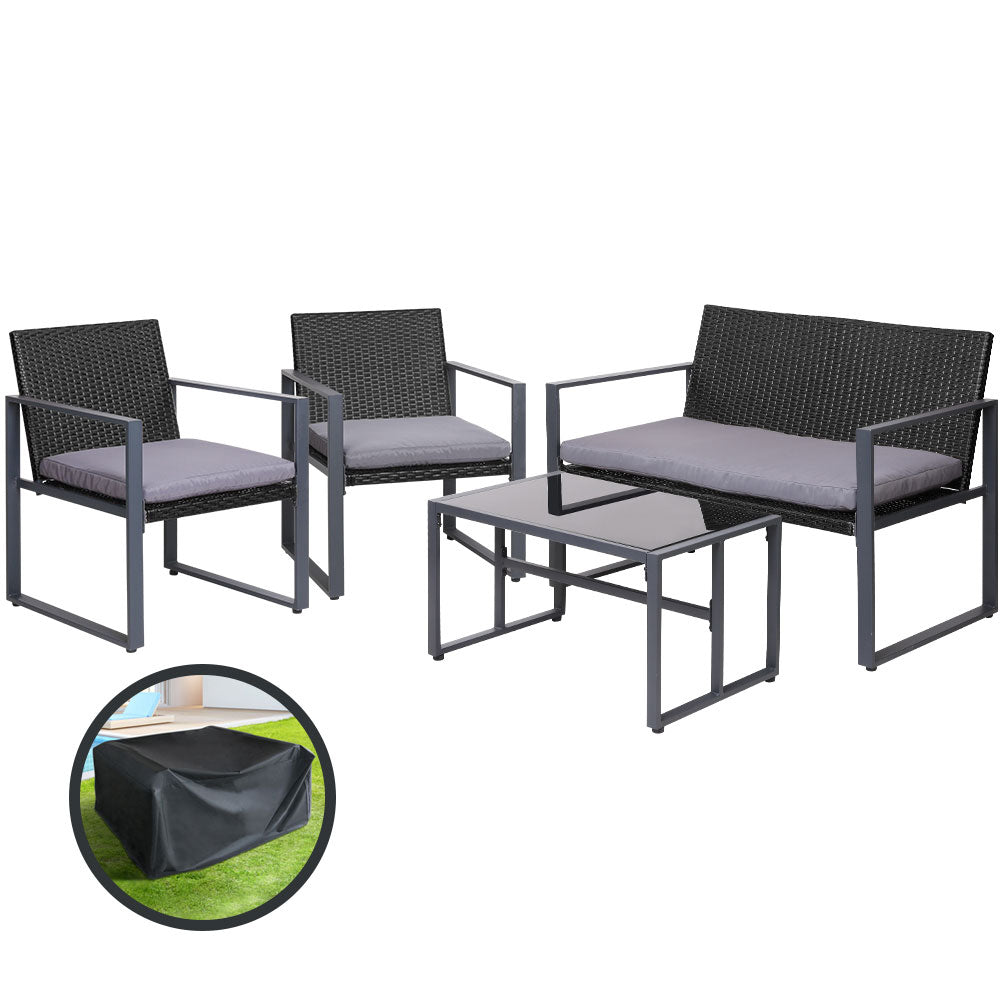 Townsville 4 Piece Sofa Set with Storage Cover, Black