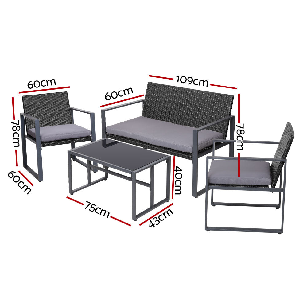 Townsville 4 Piece Sofa Set with Storage Cover, Black