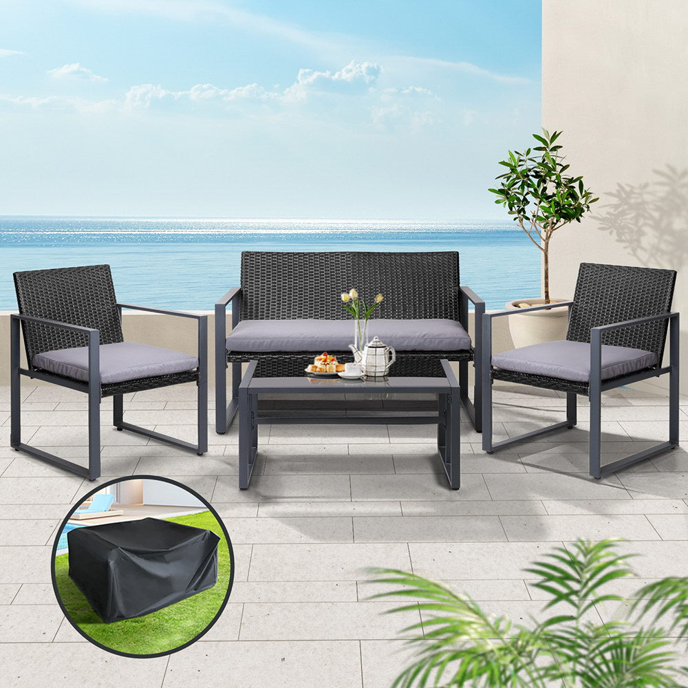 Townsville 4 Piece Sofa Set with Storage Cover, Black