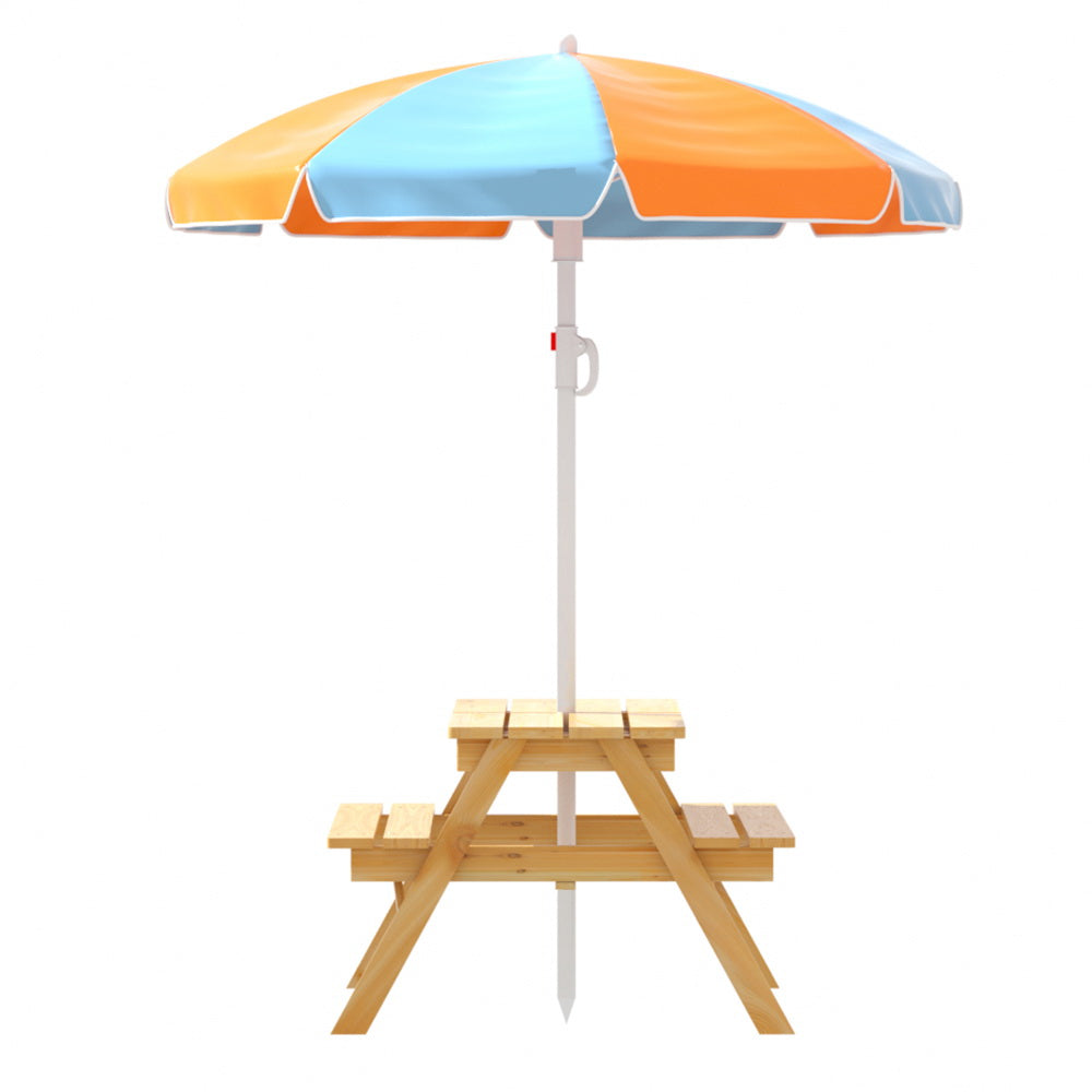 Solid wood kids picnic bench set with adjustable umbrella