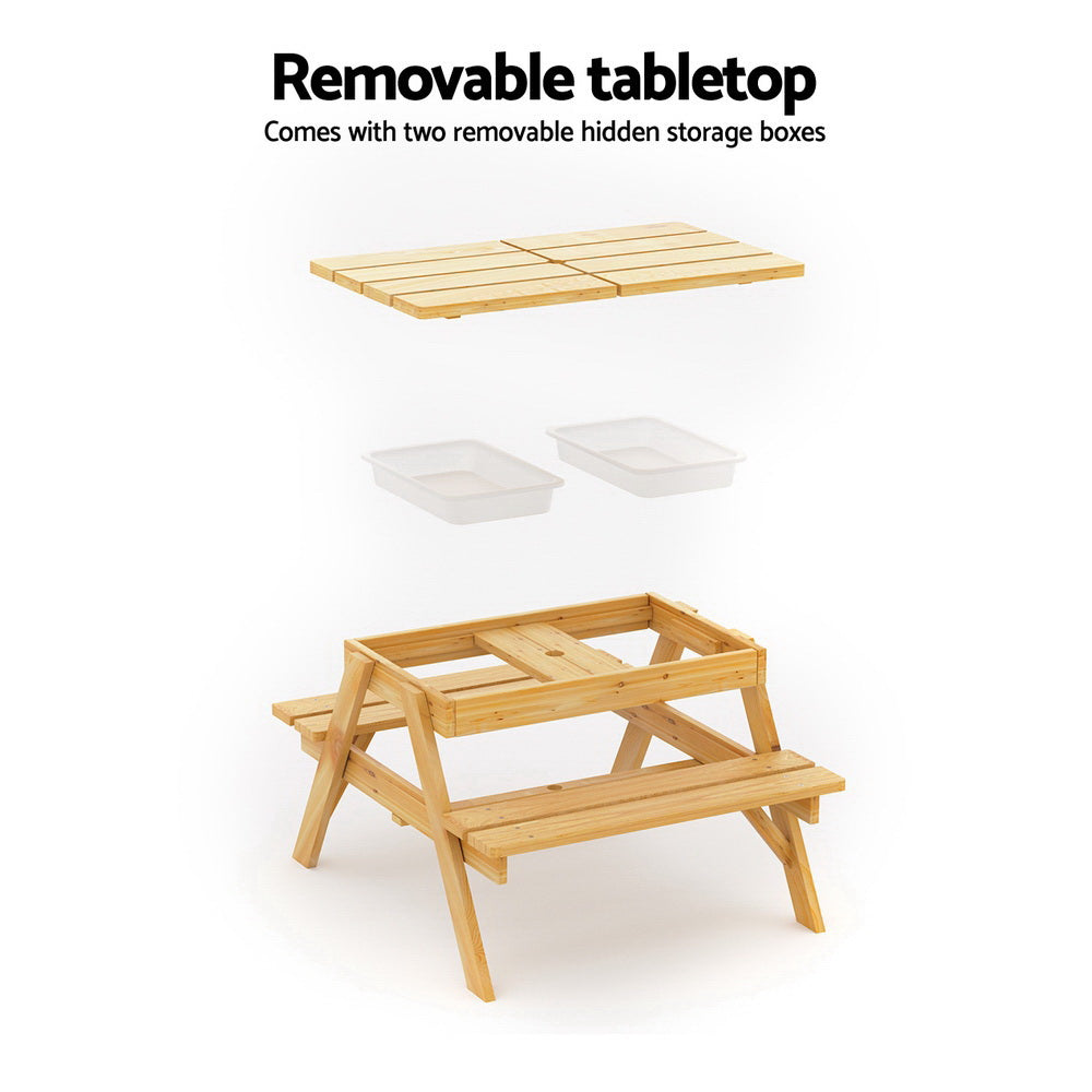 Kids picnic table and bench set with umbrella folded