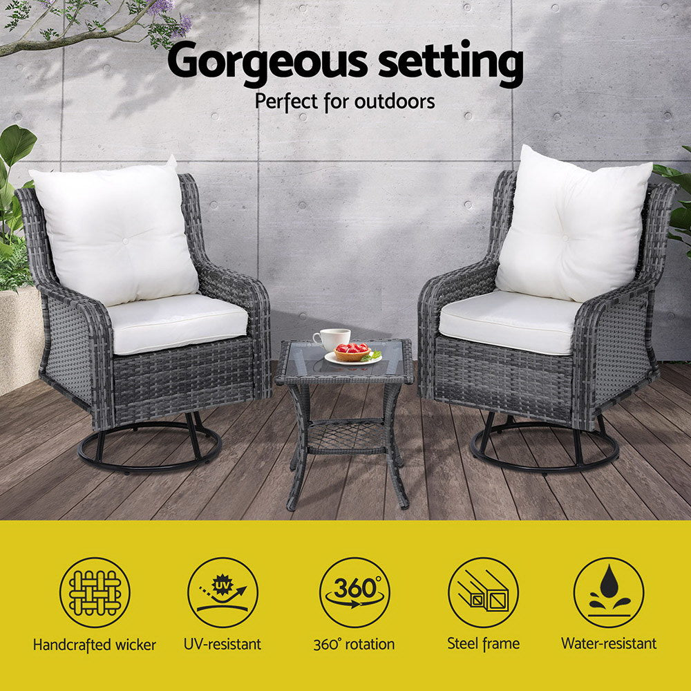 Beerwah 3 Piece Outdoor Lounge Set, Grey