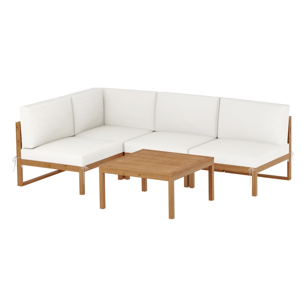Biggera oak timber outdoor corner lounge set in an outdoor setting
