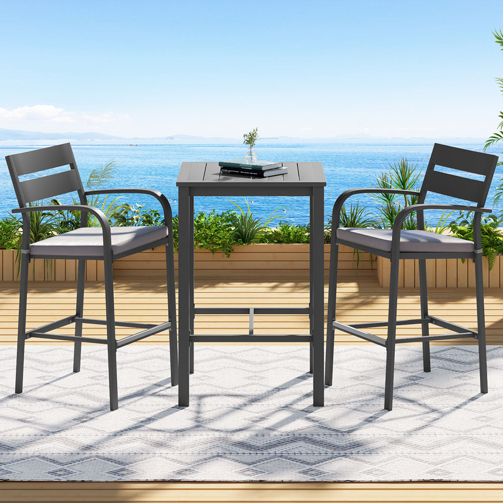 Black three piece aluminium outdoor bar set