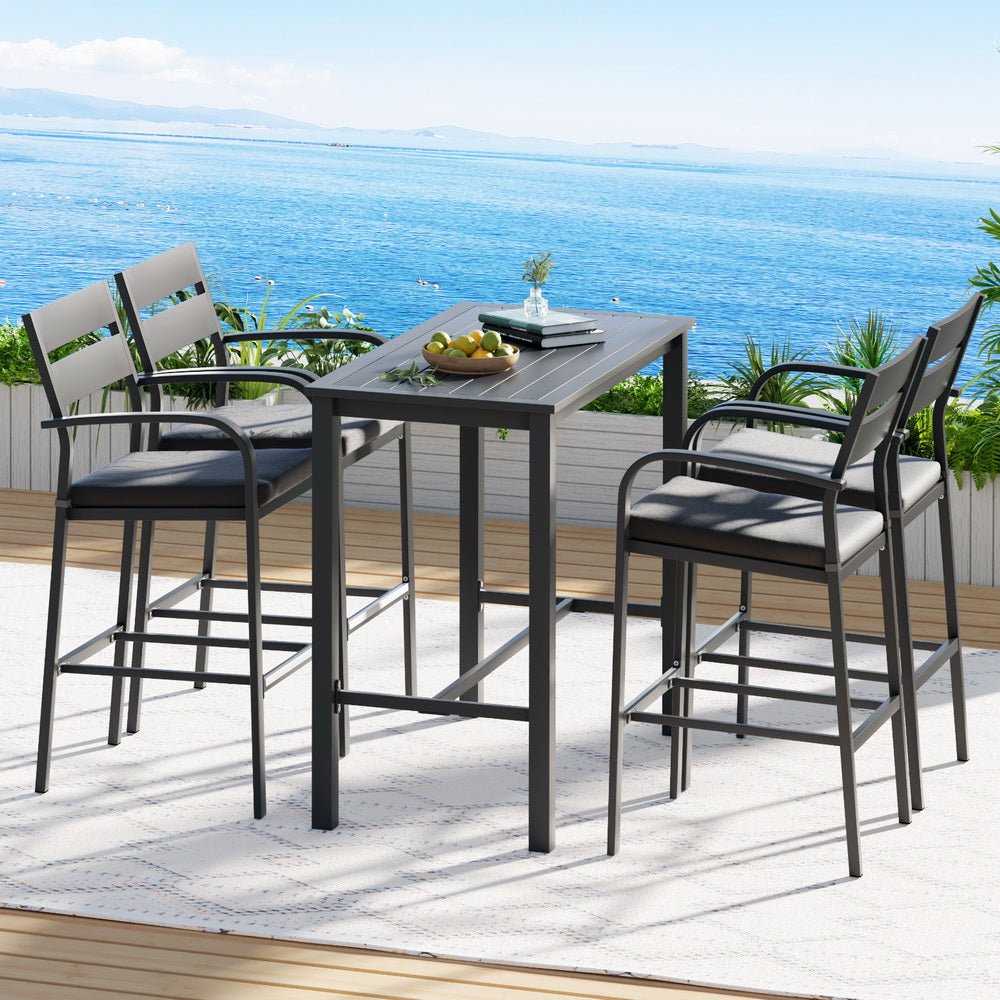 Dark grey five piece aluminium outdoor bar set