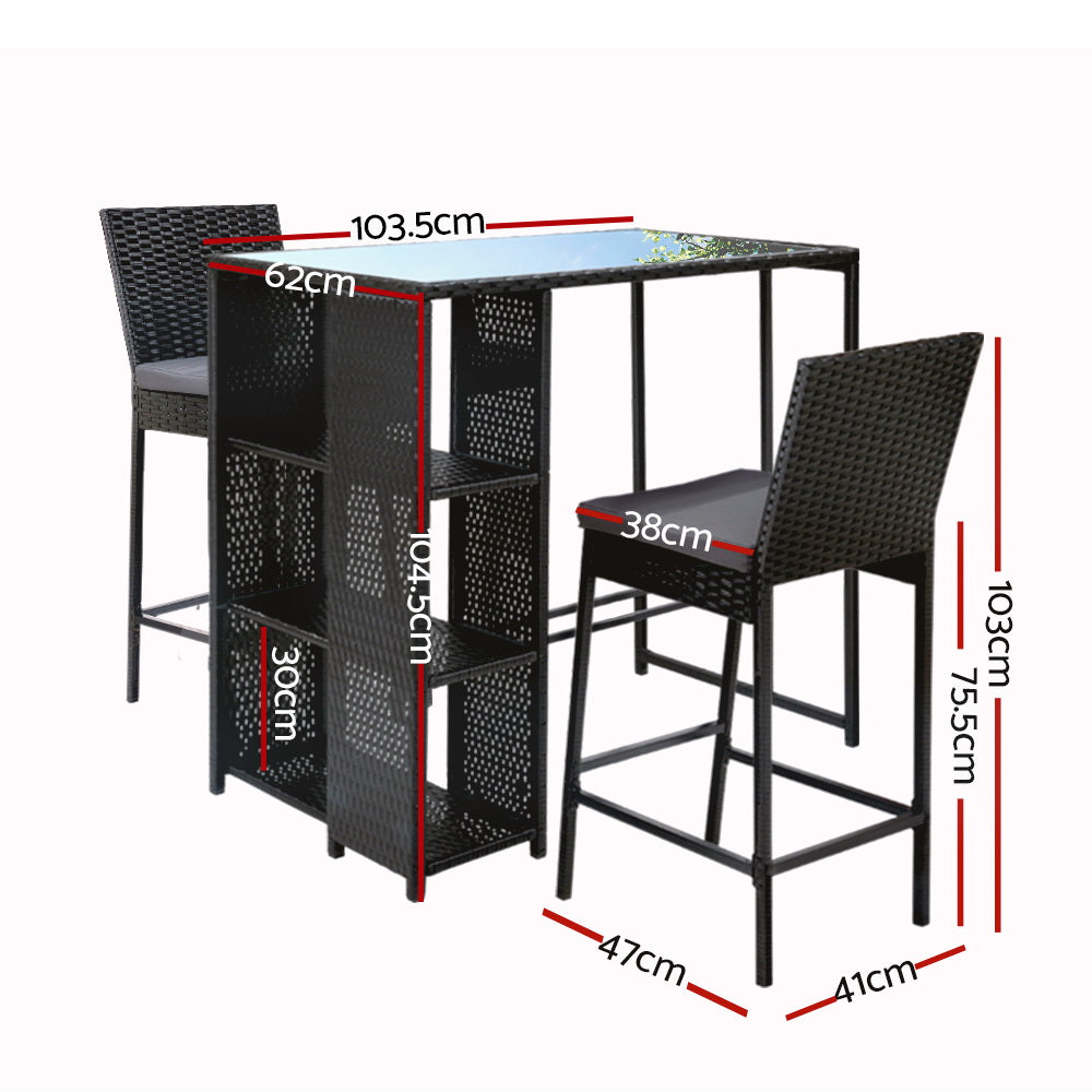 Gordonvale 3 Piece Outdoor Bar Set, Black