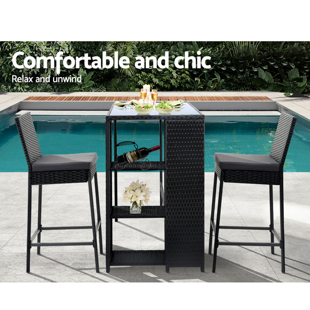 Gordonvale 3 Piece Outdoor Bar Set, Black