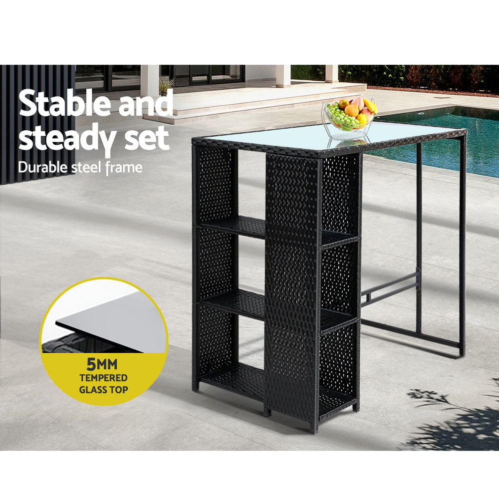 Gordonvale 3 Piece Outdoor Bar Set, Black