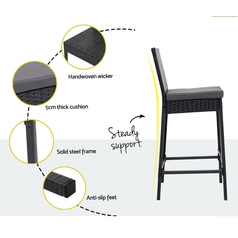Gordonvale 3 Piece Outdoor Bar Set, Black