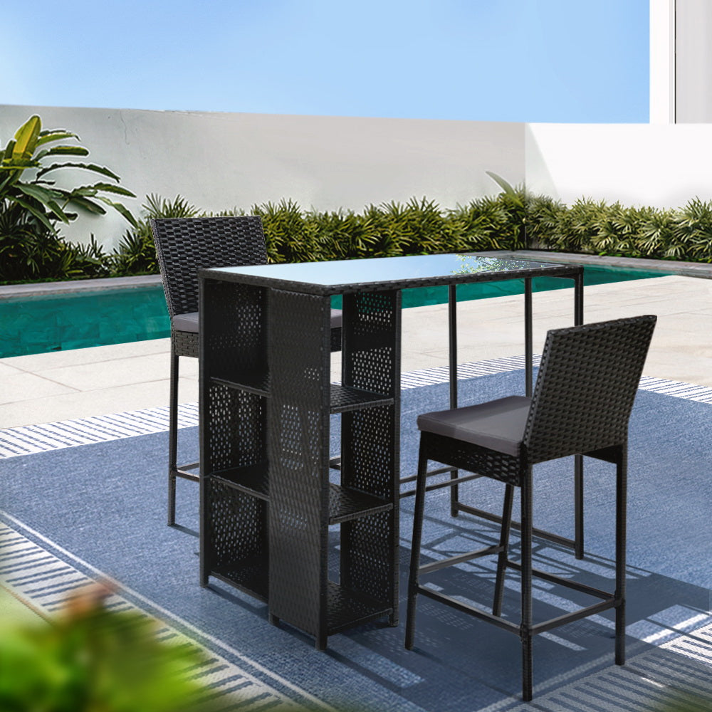 Gordonvale 3 Piece Outdoor Bar Set, Black