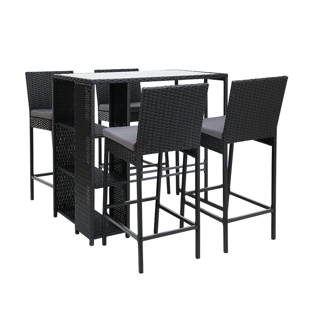 Holloways Beach 5 Piece Outdoor Bar Set, Black