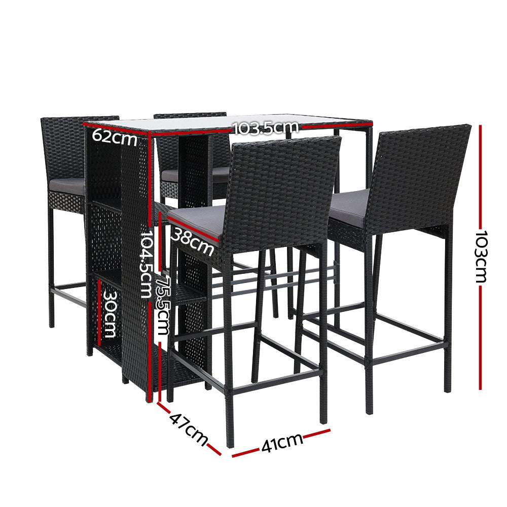 Holloways Beach 5 Piece Outdoor Bar Set, Black