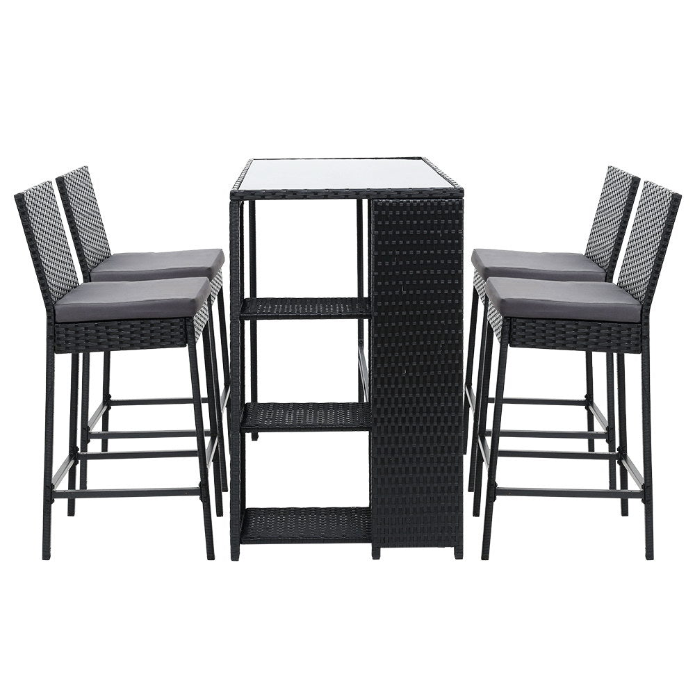 Holloways Beach 5 Piece Outdoor Bar Set, Black