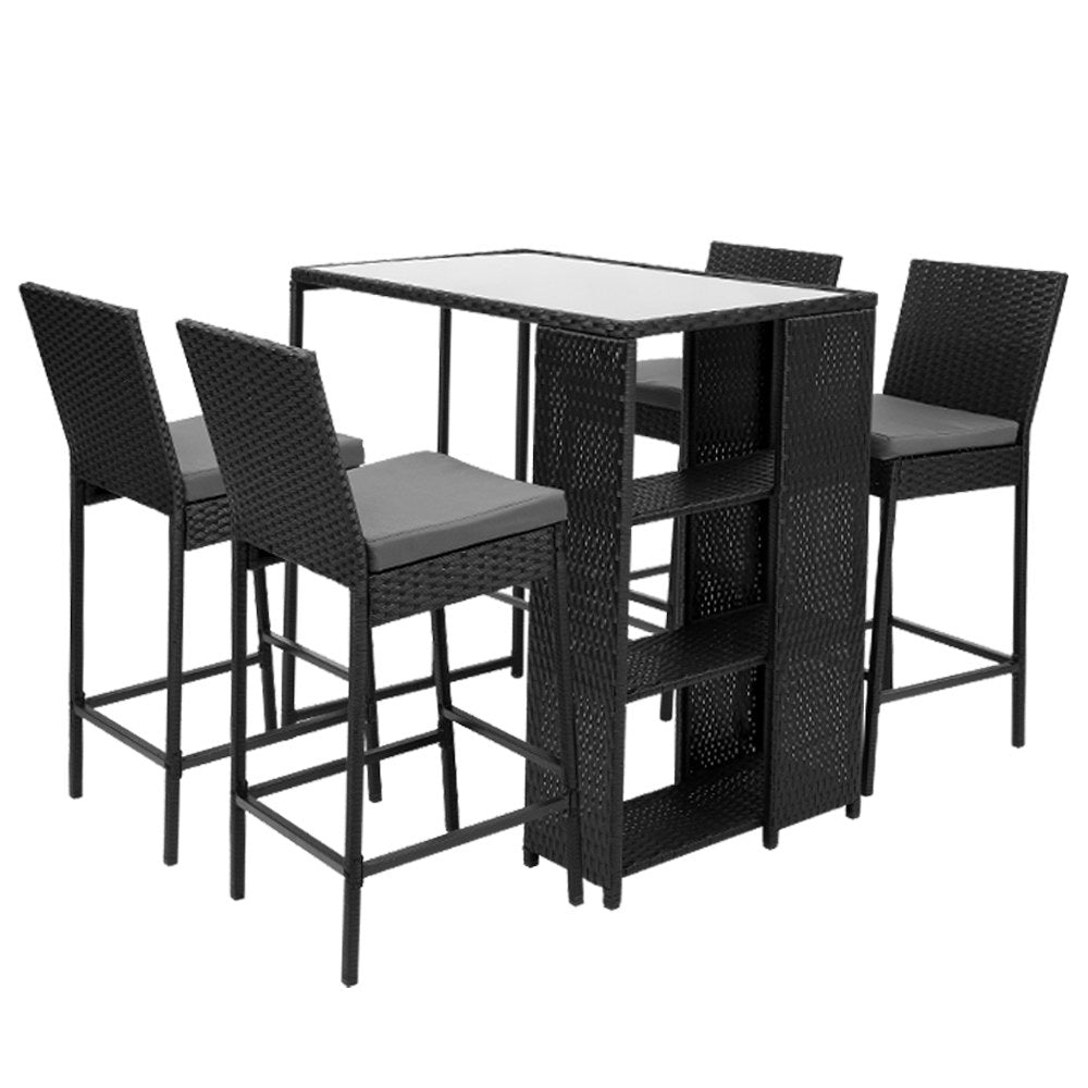 Holloways Beach 5 Piece Outdoor Bar Set, Black