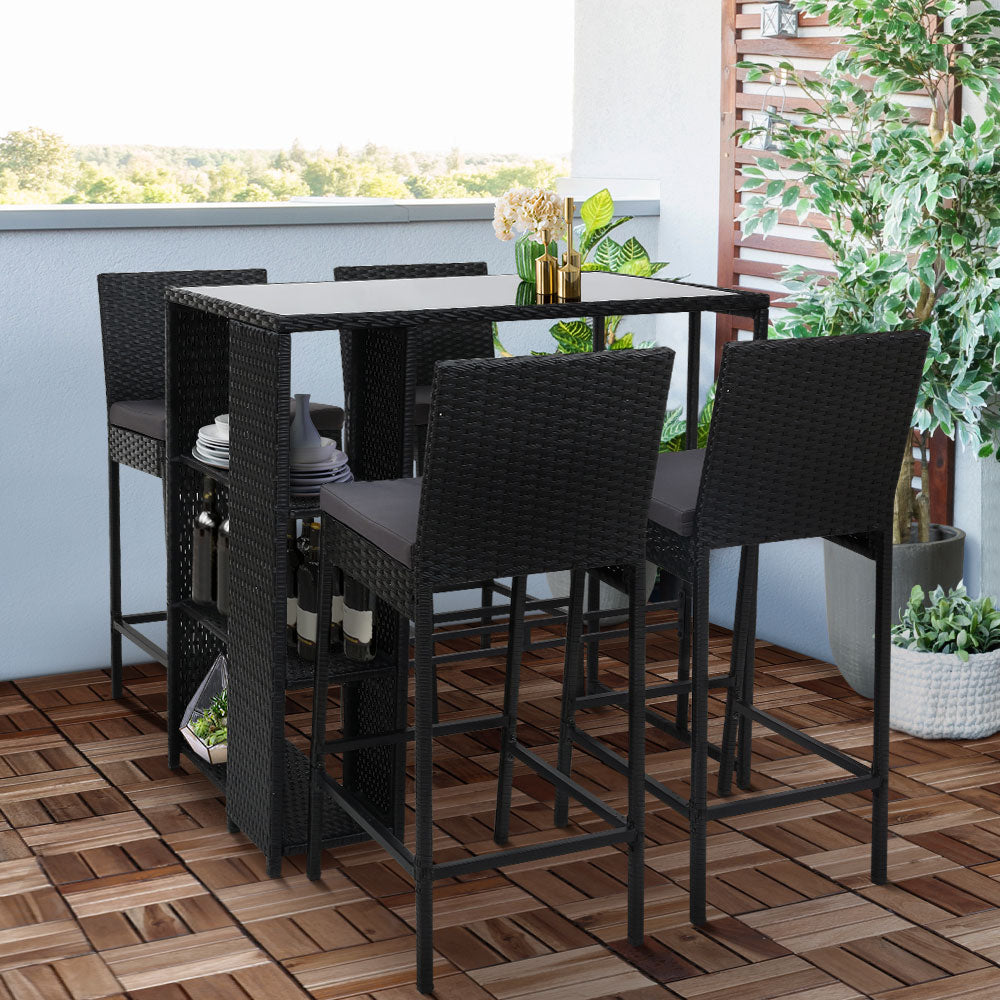 Holloways Beach 5 Piece Outdoor Bar Set, Black