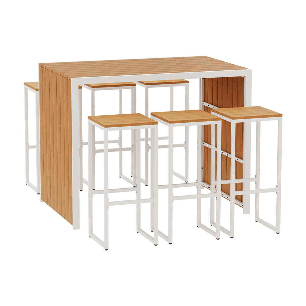 Robina brown wood composite outdoor bar set in an outdoor setting