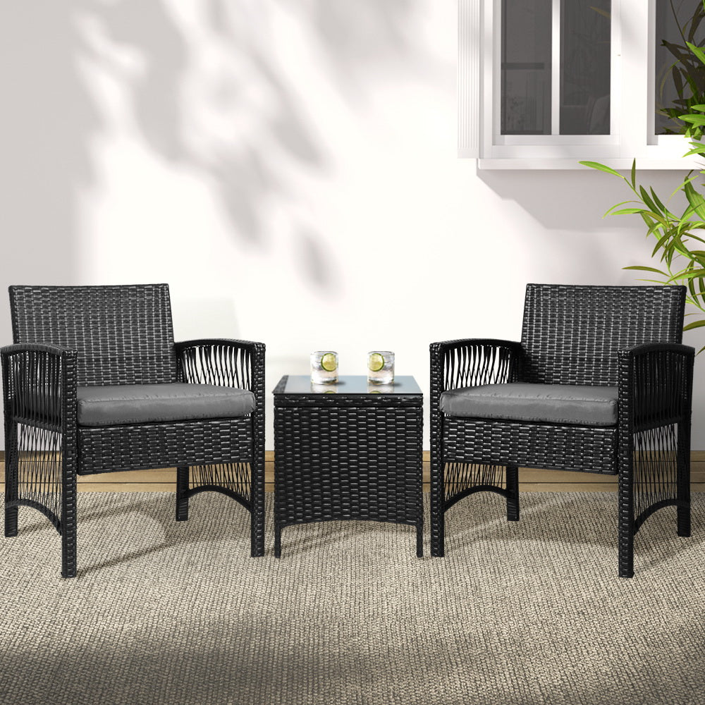 Castaways Beach 3 Piece Outdoor Bistro Set, Black
