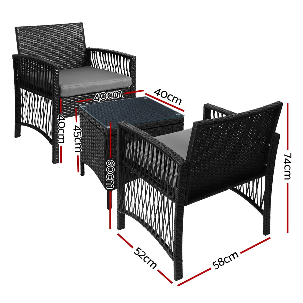 Castaways Beach 3 Piece Outdoor Bistro Set, Black