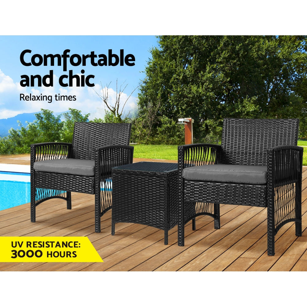 Castaways Beach 3 Piece Outdoor Bistro Set, Black