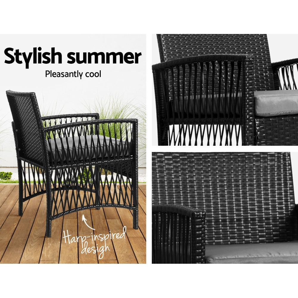 Castaways Beach 3 Piece Outdoor Bistro Set, Black