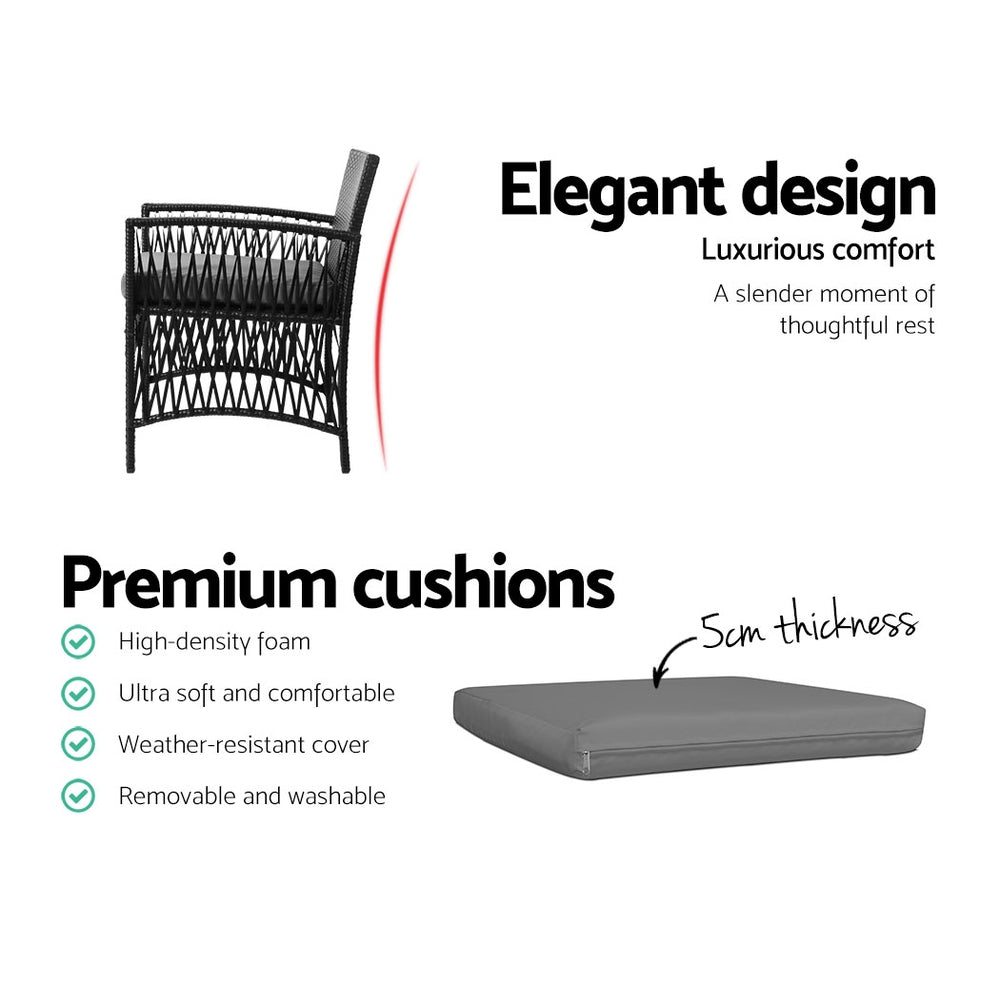 Castaways Beach 3 Piece Outdoor Bistro Set, Black