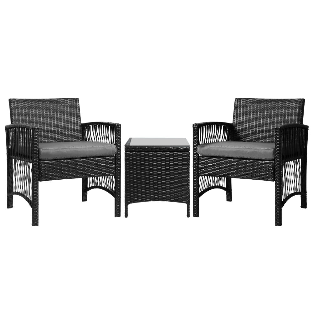 Castaways Beach 3 Piece Outdoor Bistro Set, Black
