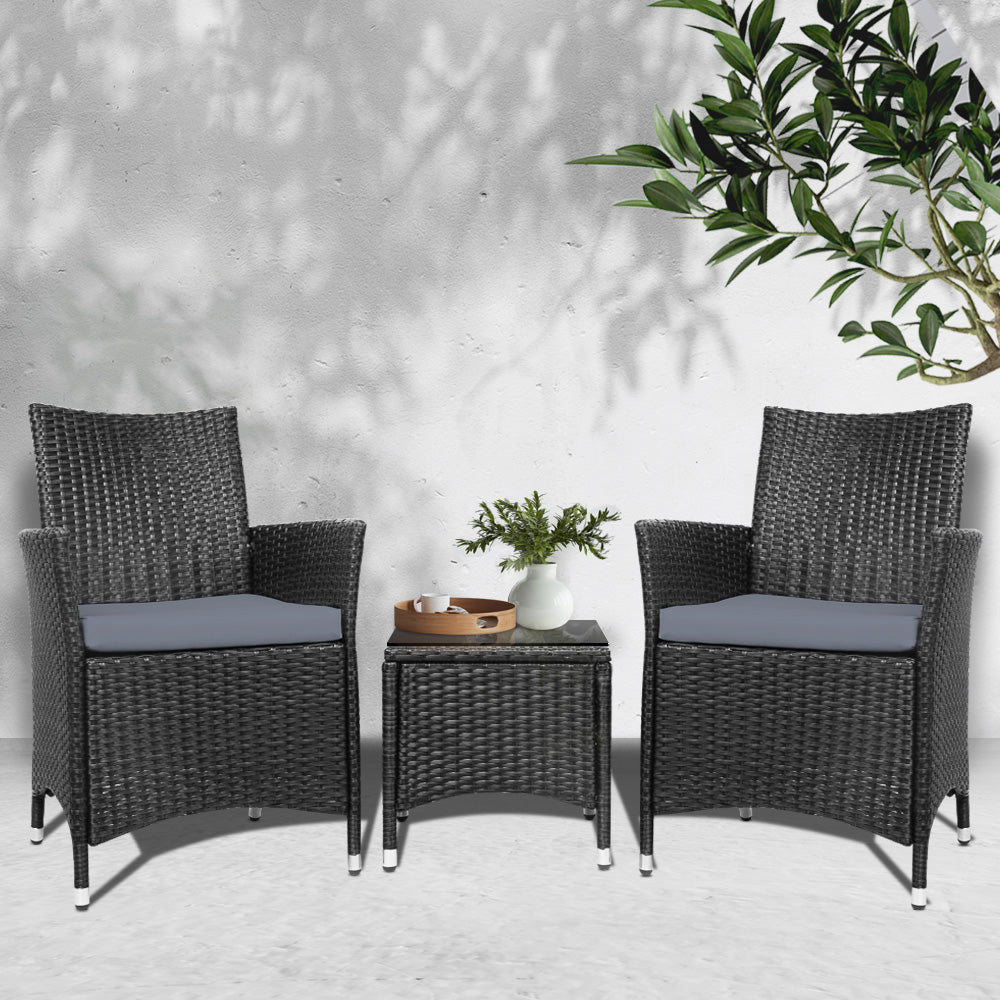 Cardwell 3 Piece Outdoor Bistro Set, Black