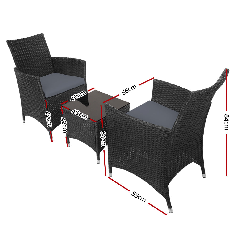Cardwell 3 Piece Outdoor Bistro Set, Black